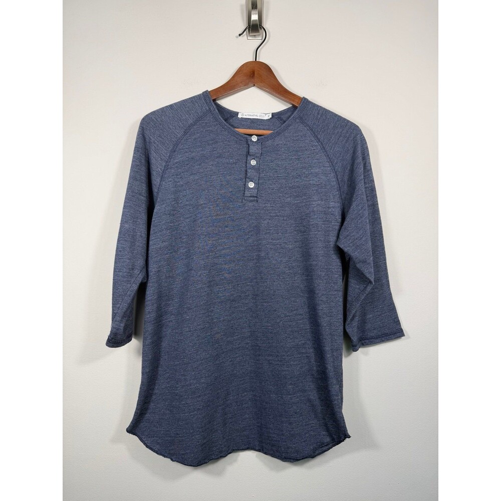Alternative Apparel Blue Tri-Blend Henley Raglan Tee Medium